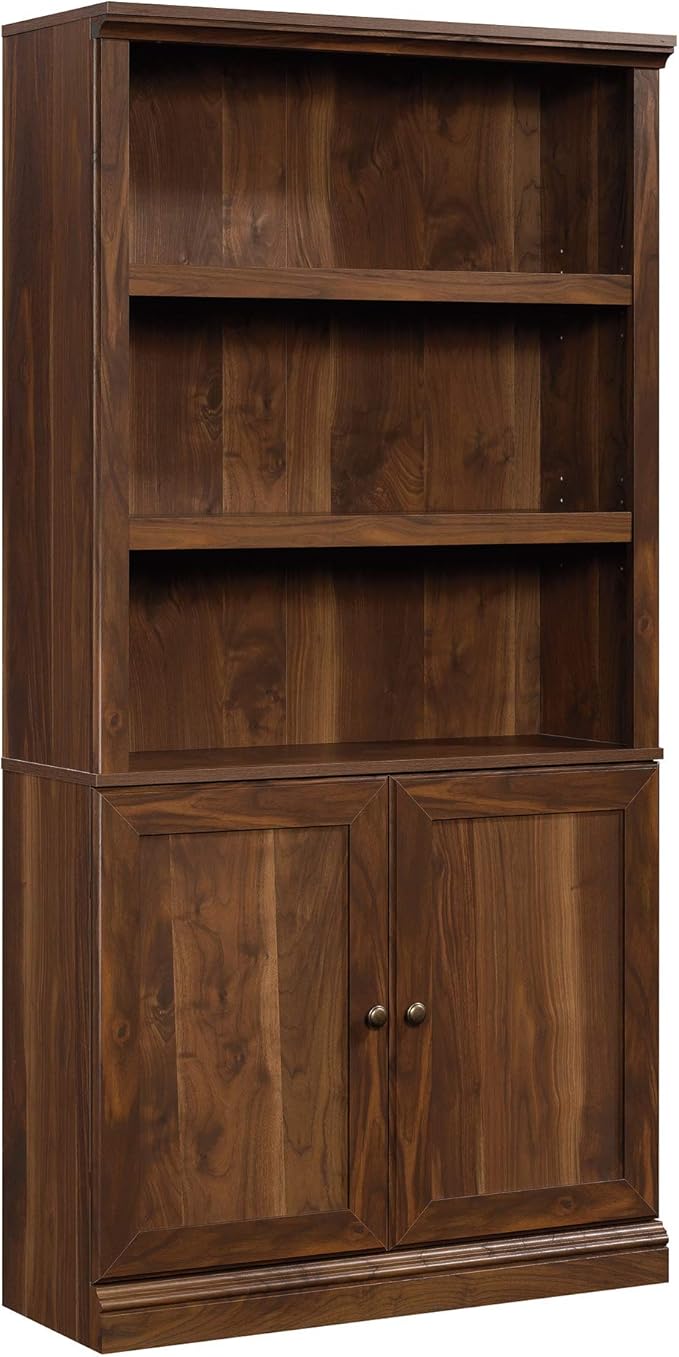 Sauder Select Book Shelf, Bookshelf with Storage, Library Bookcase with Doors and Adjustable Shelves, in Grand Walnut