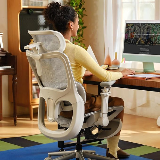 Hbada P2 Ultra Ergonomic Office Chair, Office Chair with 5D Lumbar Support, Mesh Ergonomic Chair with 6D Arms & 4D Headrest, 140° Stepless Tilt Function, White