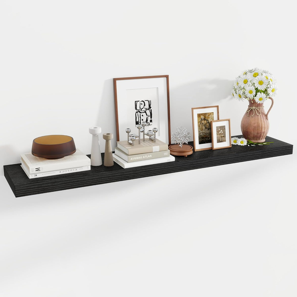 55 Inch Floating Shelves, 12 Inch Deep Floating Shelves for Wall, Floating Shelf with Invisible Brackets, Deep Shelves for Bathroom, Bedroom, Living Room, 1 Pack, Black
