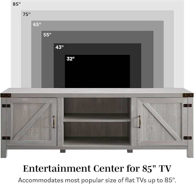 Walker Edison Georgetown Modern Farmhouse Double Barn Door TV Stand for TVs up to 80 Inches, 70 Inch, Stone Grey