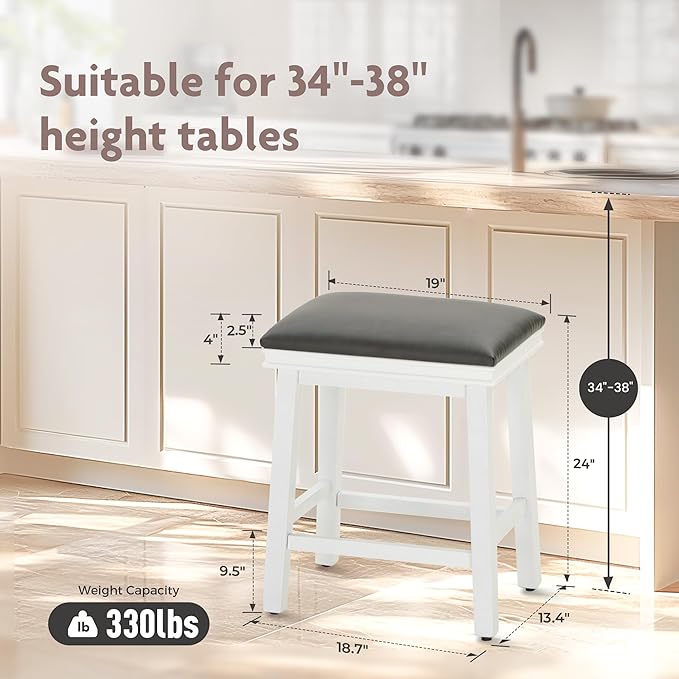 ALPHA HOME 24 Inch Counter Height Bar Stools Set of 4, Modern Design, Upgraded Faux Leather Upholstery, Sturdy Wood Legs - Ideal for Kitchen Islands, Black
