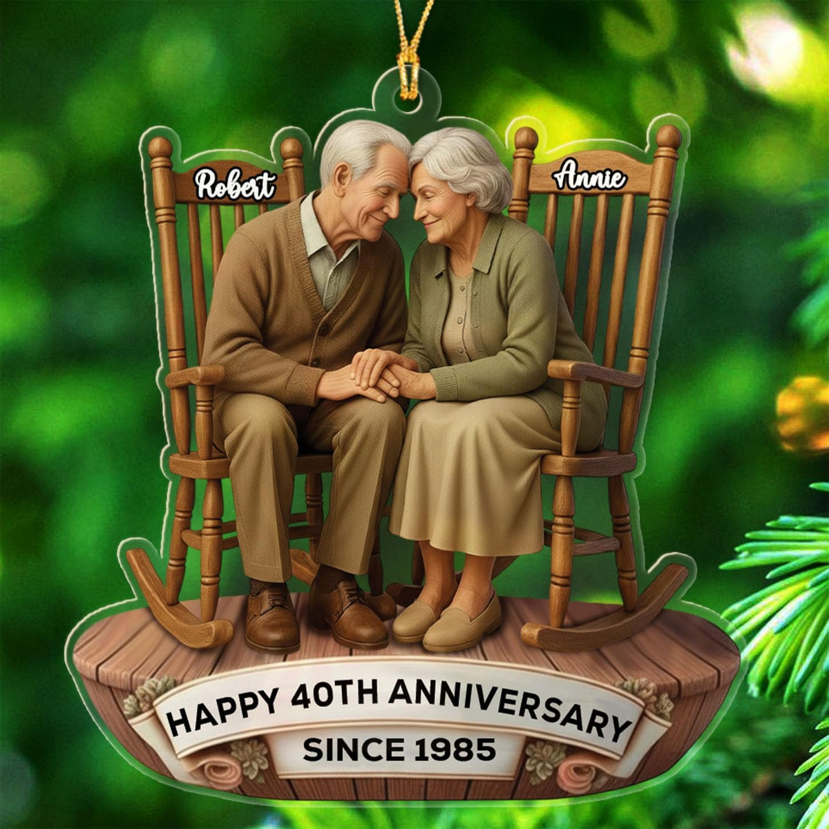Customized 40th Wedding Anniversary Christmas Ornament 2025, Happy 40th Anniversary Shaped Xmas Ornament Gift for Mr & Mrs Dad Mom Grandparents, Personalized Text & Names Mr & Mrs Together Ornaments