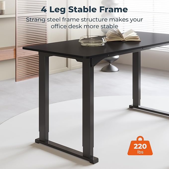 4 Legs Standing Desk, Large 79x31 Inches Electric Adjustable Height Desk with Splice Board, Stand Up Desks Home Office Computer Workstation, Black