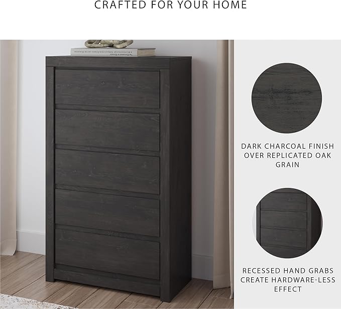 Signature Design by Ashley Parlayon Casual 5-Drawer Chest of Drawers with Safety Stop, Gray