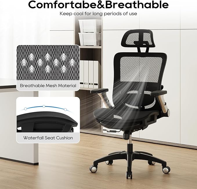 COLAMY Ergonomic Office Chair with Footrest, High Back Mesh Desk Chair with Adjustable Lumbar Support, 3D Armrests, Headrest, Recline Function, Rolling Swivel Task Chair for Home Office (Graphite)
