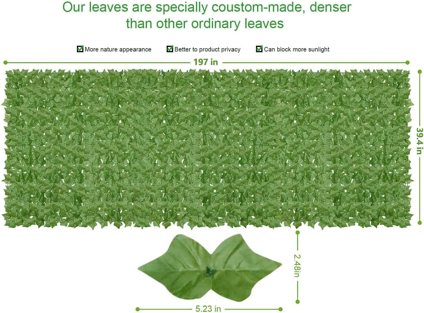 Artificial Ivy Privacy Fence Wall Screen,200x40 in in in UV-Anti Faux Greenery Backdrop Ivy Vine Leaf Hedges Fence Panels for Patio, Balcony, Garden, Backyard Indoor Outdoor Green Wall Decor