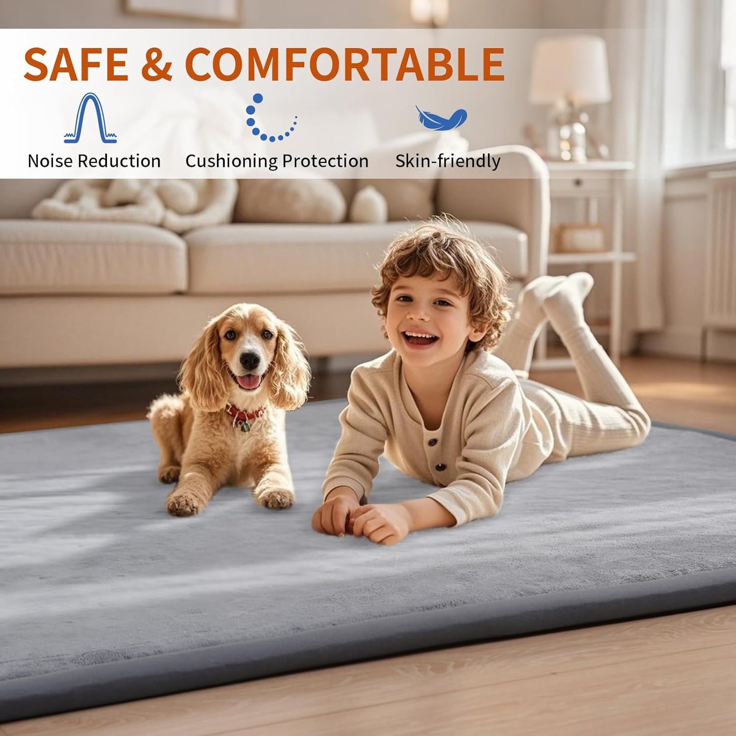 ACOMOPACK Baby Play Mat for Floor,1.3" Thick Memory Foam Area Rug for Living Room,Soft Velvet Crawling with Non-Slip Bottom for Kid,Toddler,59"×71" Tummy Time Nursery Rugs,Yoga（Dark Grey）