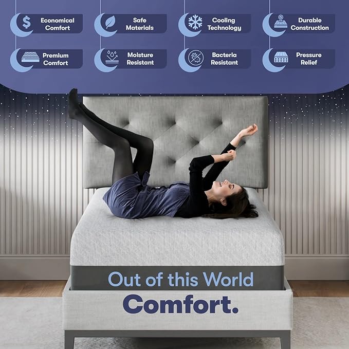 Celestial Sleep Gel Memory Foam Mattress in a Box, Made in The USA, CertiPUR-US® Certified Foam, Oeko-Tex, and Fiberglass-Free Certified Bed, 8 inch Firm - TwinXL
