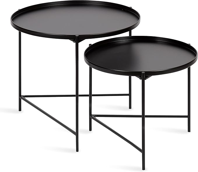 Kate and Laurel Ulani Modern Nesting Coffee Table, Set of 2, Black, Sophisticated Coffee Table Set for Storage and Display