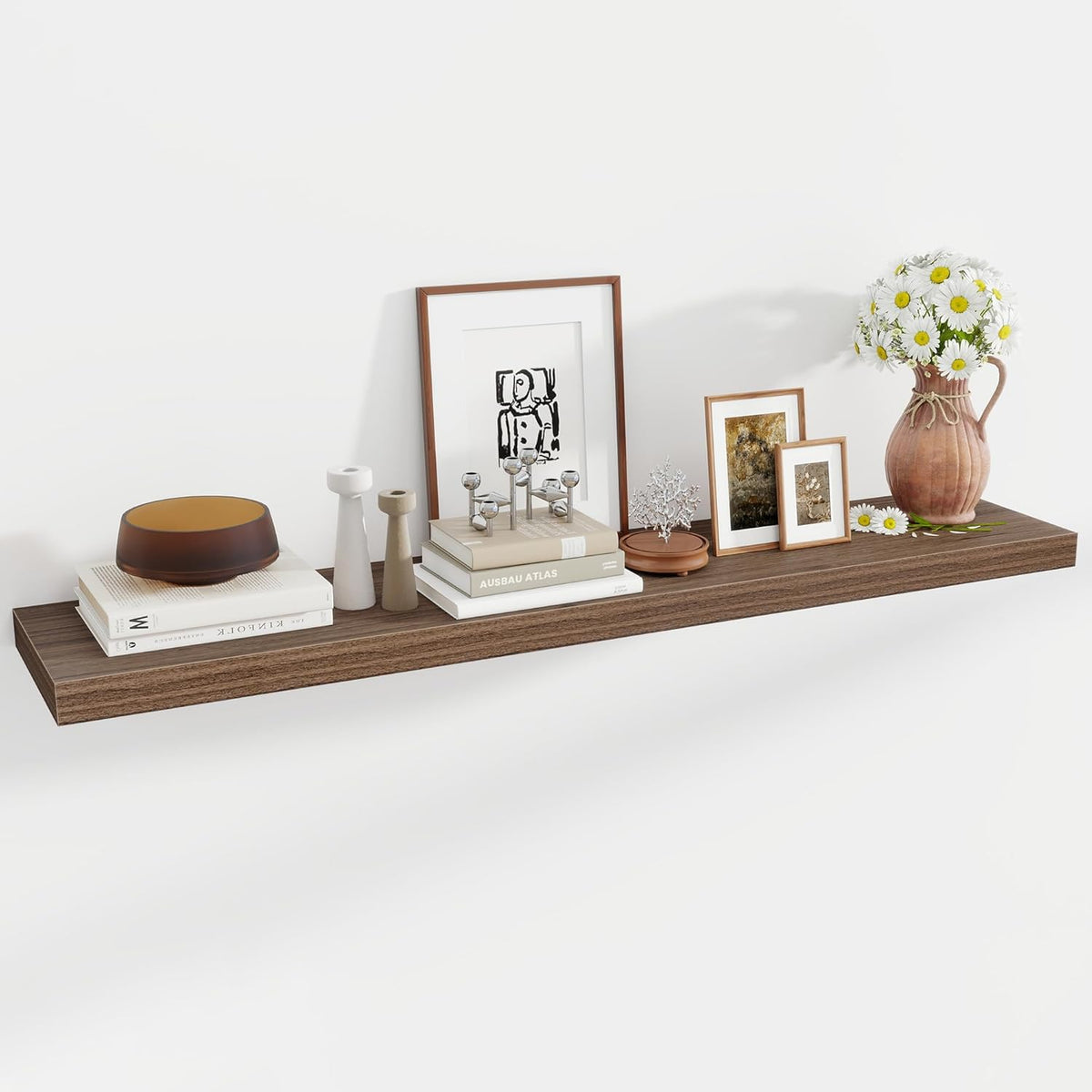 55 Inch Floating Shelves, 12 Inch Deep Floating Shelves for Wall, Floating Shelf with Invisible Brackets, Deep Wall Shelves for Bathroom, Bedroom, Living Room, 1 Pack, Walnut