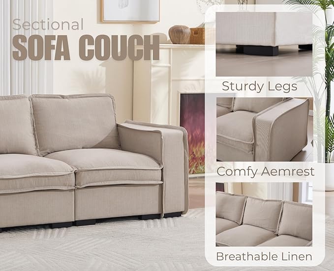 EALSON 67" Loveseat Sofa Modern Love Seat Sofa Comfy Fabric Linen Upholstered Cloud Couches Mid Century Modular 2-Seater Sectional Couch with Throw Pillows for Bedroom/Living Room/Apartment, Oatmeal