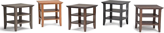 SIMPLIHOME Acadian SOLID WOOD 19 inch Wide Square Transitional End Table in Black for the Living Room and Bedroom