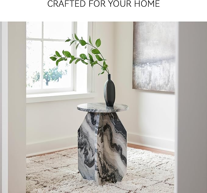 Signature Design by Ashley Wrenlane Contemporary Marble Accent Table, Black & White