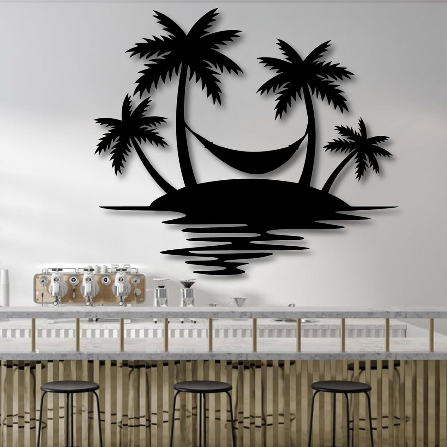 Palm Tree Metal Wall Decor,Palm Tree Outdoor Wall Art,Tropical Palm Tree Wall Decorations for Living Room,Outdoor Wall Decorations for House(39"×35",White)