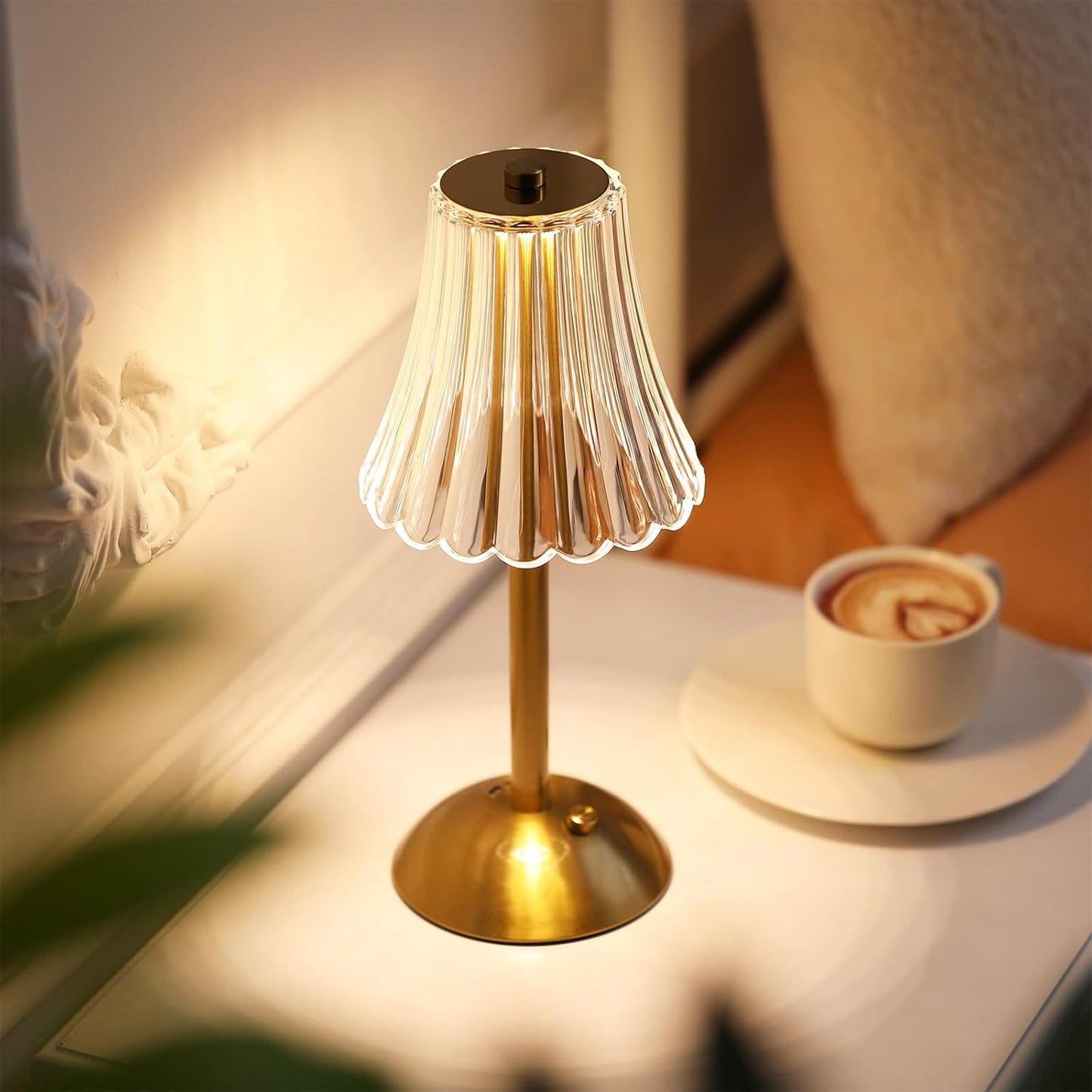 Liliful 1 Pcs LED Portable Cordless Table Lamp Touch Battery Operated Rechargeable Desk Lamp 3 Color Dimmable for Bedroom Living Room Dining (Rose Style,Gold)