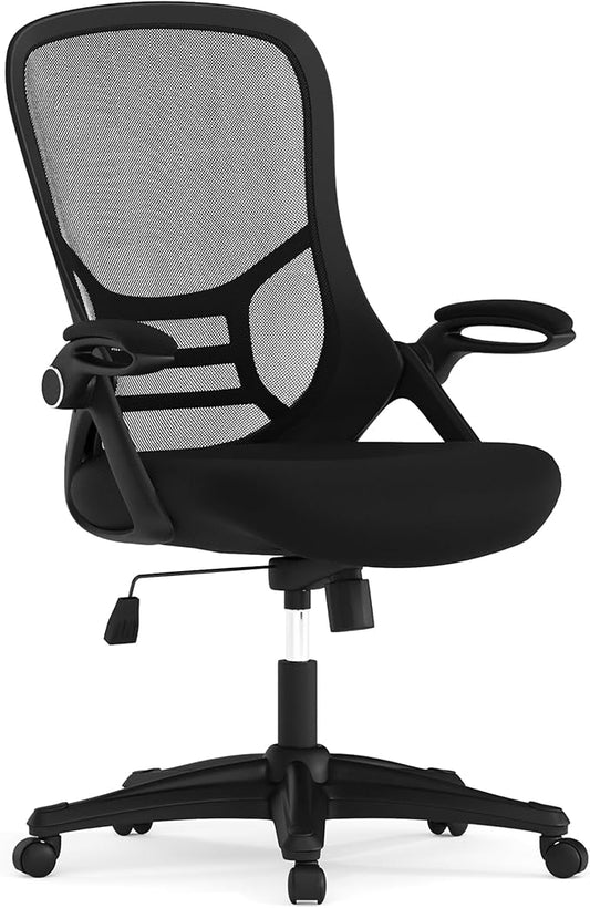 Flash Furniture Porter High Back Black Mesh Ergonomic Swivel Office Chair with Black Frame and Flip-up Arms