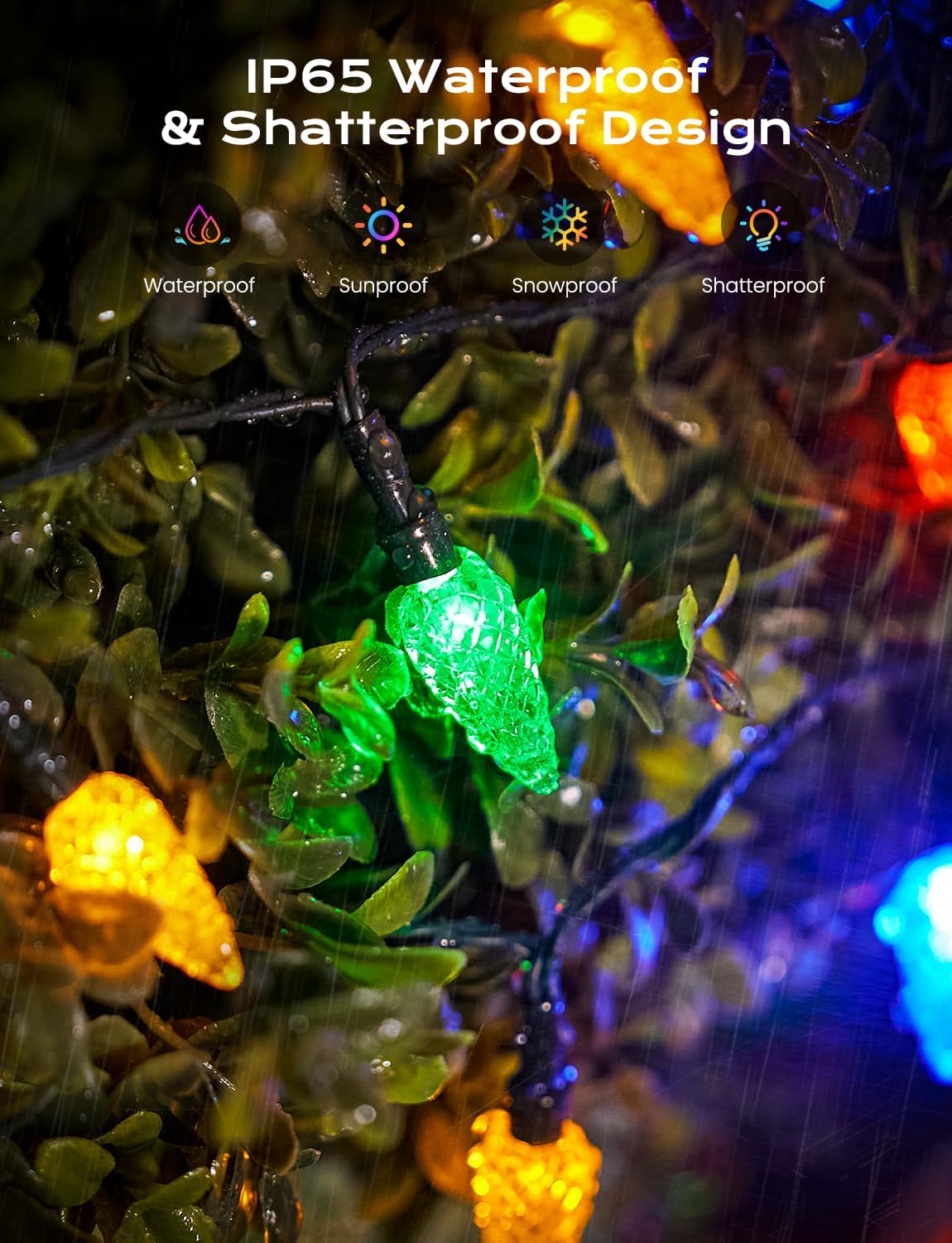Brightown Solar Operated C6 Strawberry String Lights, 39ft 100 LEDs Multicolor LED Christmas Fairy Lights, Solar Christmas Lights Outdoor, Christmas Decorations for Christmas Tree, Garden Decor