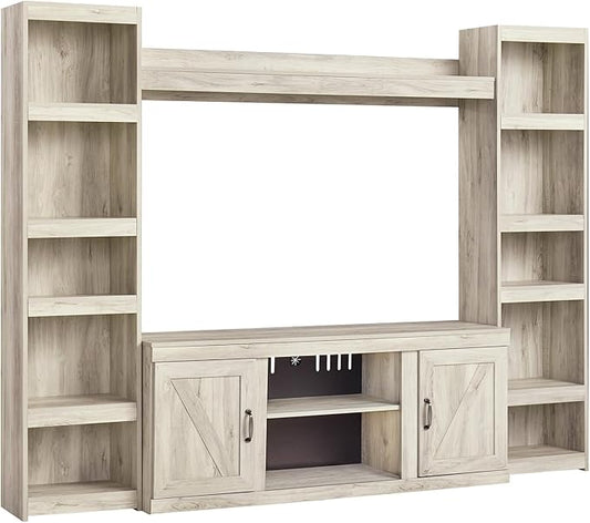 Signature Design by Ashley Bellaby Farmhouse 4-Piece Entertainment Center for TVs up to 69" with Adjustable Shelves, Whitewash