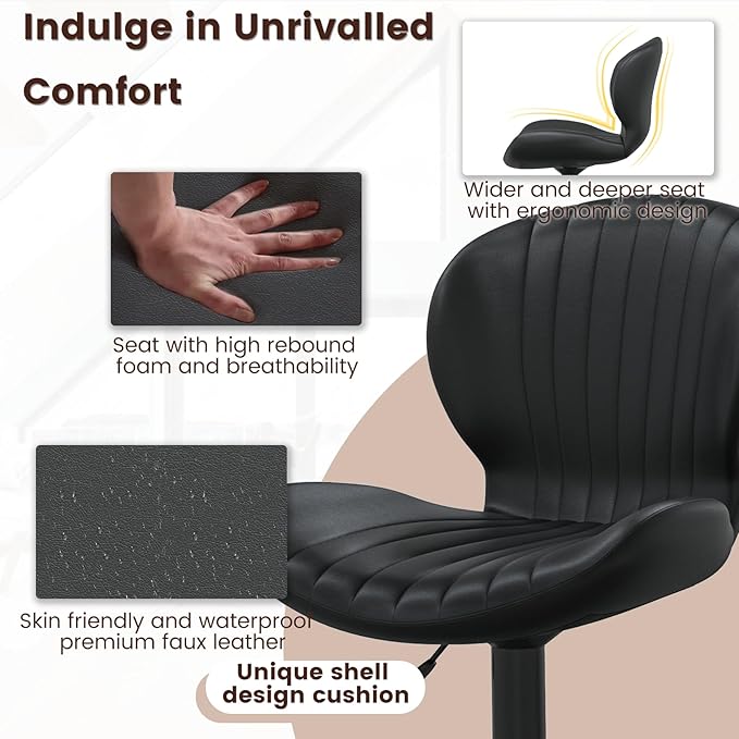 Waleaf Modern Adjustable Swivel Bar Stools Set of 4，Hydraulic Faux Leather Counter Height Barstool with Ergonomic Backrest and Footrest,Upholstered Pub Dining Chairs for Kitchen Island