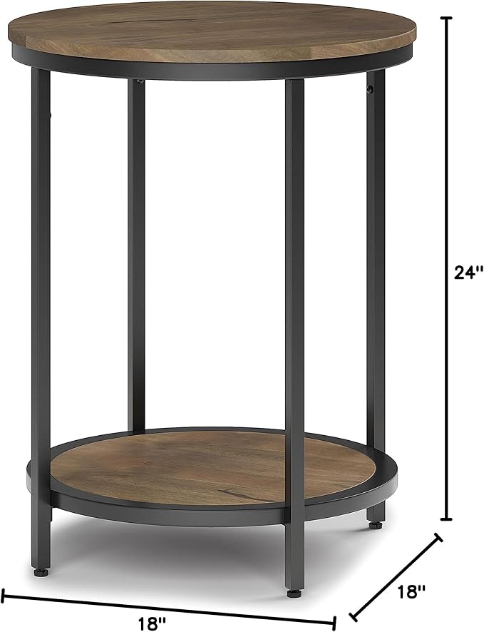 SIMPLIHOME Jenna Industrial 18 inch Wide Metal Round Accent Side Table in Warm Grey for the Living Room and Bedroom
