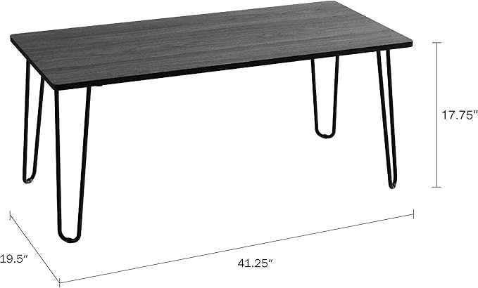 Coffee Table with Hairpin Legs ' Modern Industrial Style Decor Woodgrain-Look and Steel