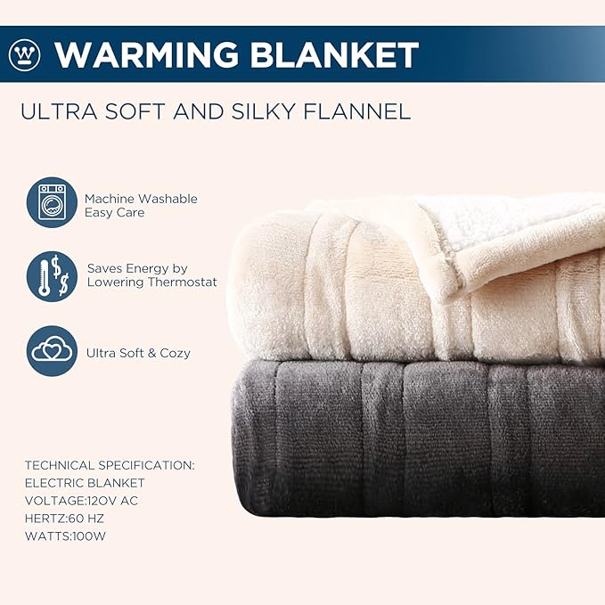 Westinghouse Electric Blanket Queen, Heated Blanket Queen Size with 10 Heating Levels and 1 to 12 Hours Heating Time Settings, Flannel to Sherpa Reversible, Machine Washable (84" x 90", Red)