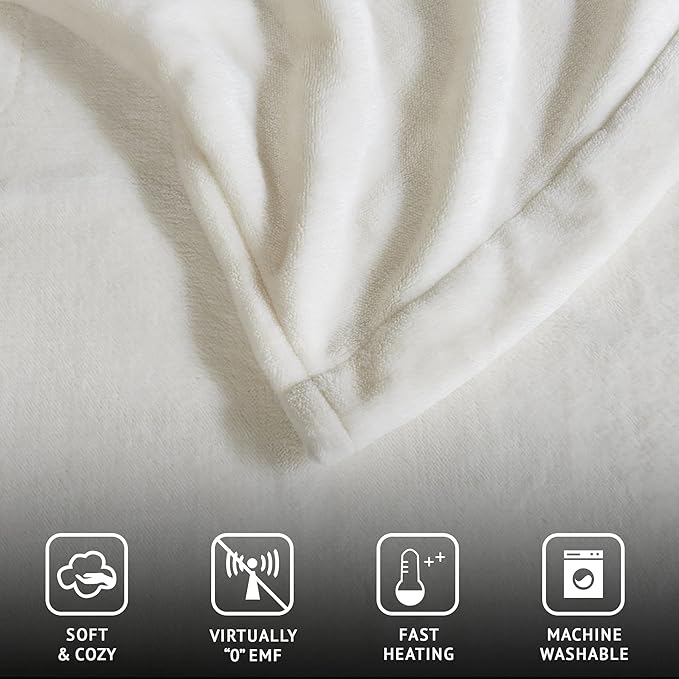 Beautyrest Heated Electric Blanket for Cold Weather, Fast Heating Heated Blanket, Auto Shut Off, Virtually Zero EMF, Multi Heat Setting, UL Certified, Ivory Full (84 inx80 in)