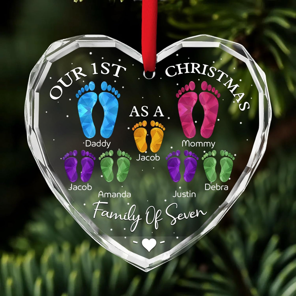 First Christmas As A Family - Personalized Custom Glass Ornament for Family of 7 People and Pets, 1st Xmas Family Ornament 2025 Baby's First Christmas