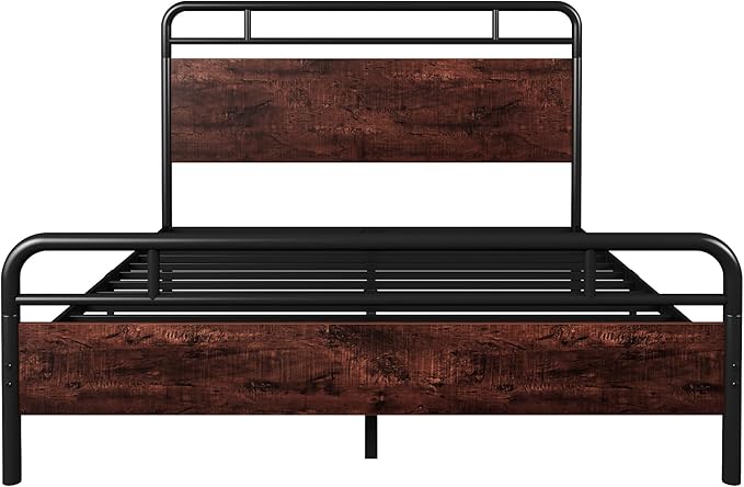Allewie Full Size Platform Bed Frame with Wooden Headboard and Footboard, Heavy Duty 13 Metal Slats Support, Under-Bed Storage, No Box Spring Needed, Noise Free, Easy Assembly, Mahogany