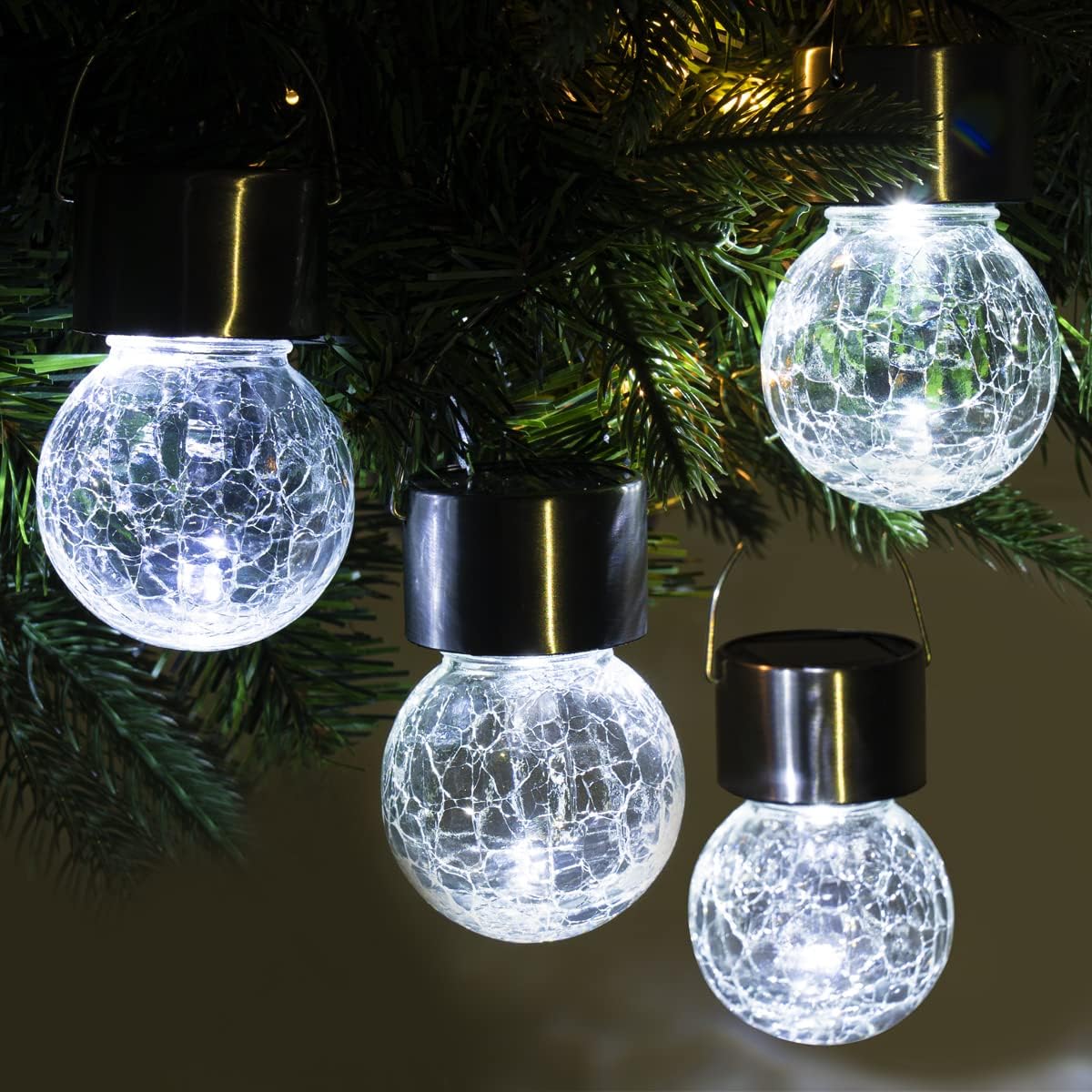 GIGALUMI 8 Pack Solar Hanging Lights, Multi-Color Changing Cracked Glass Hanging Ball Outdoor Lights with Waterproof Solar Lanterns for Garden, Yard, Patio, Lawn