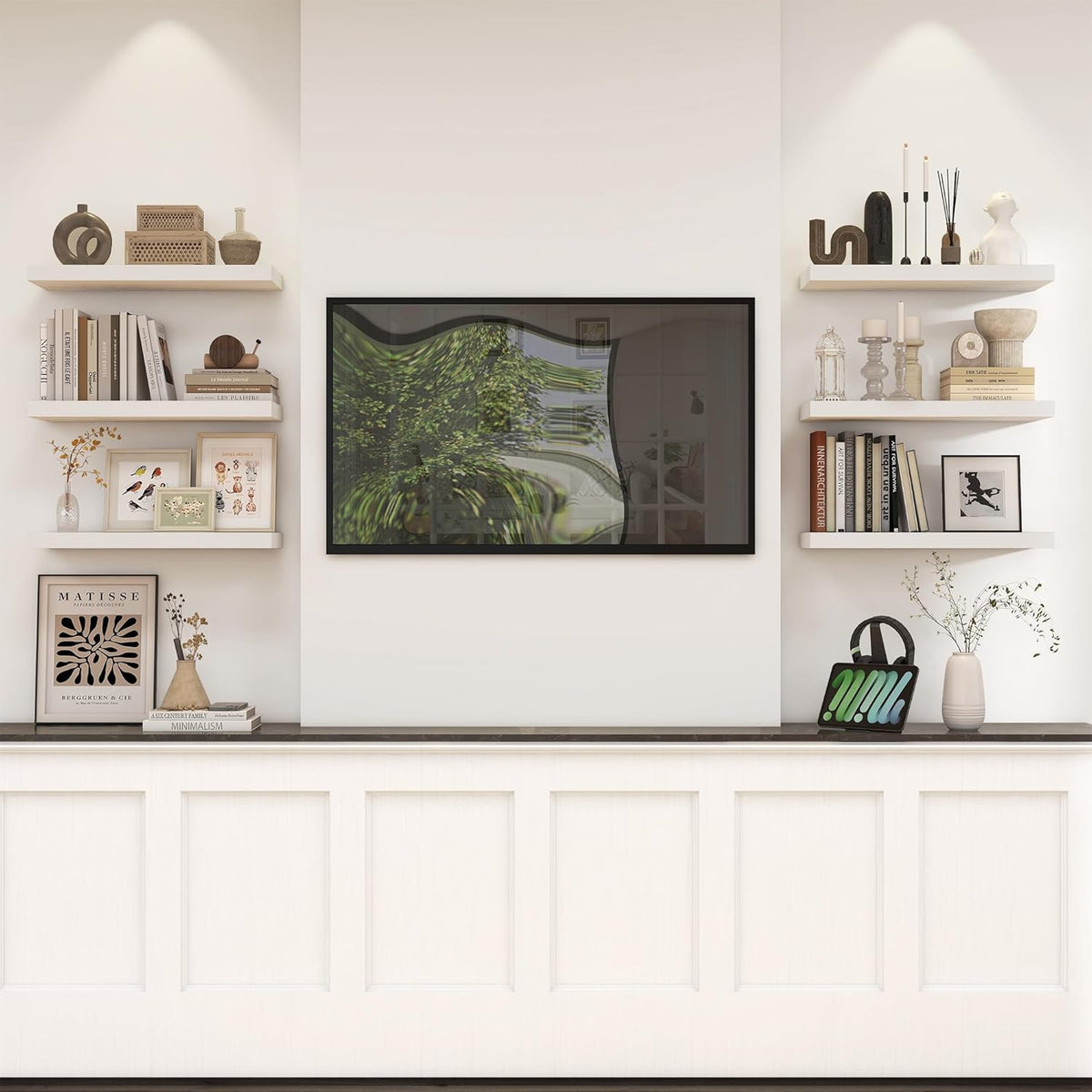 Heimlove 24 inch Floating Shelves for Wall,9.3 inch deep White Wood Shelves with Invisible Brackets,Wall Mounted Storage & Display Shelves for Bedroom,Living Room,Set of 2