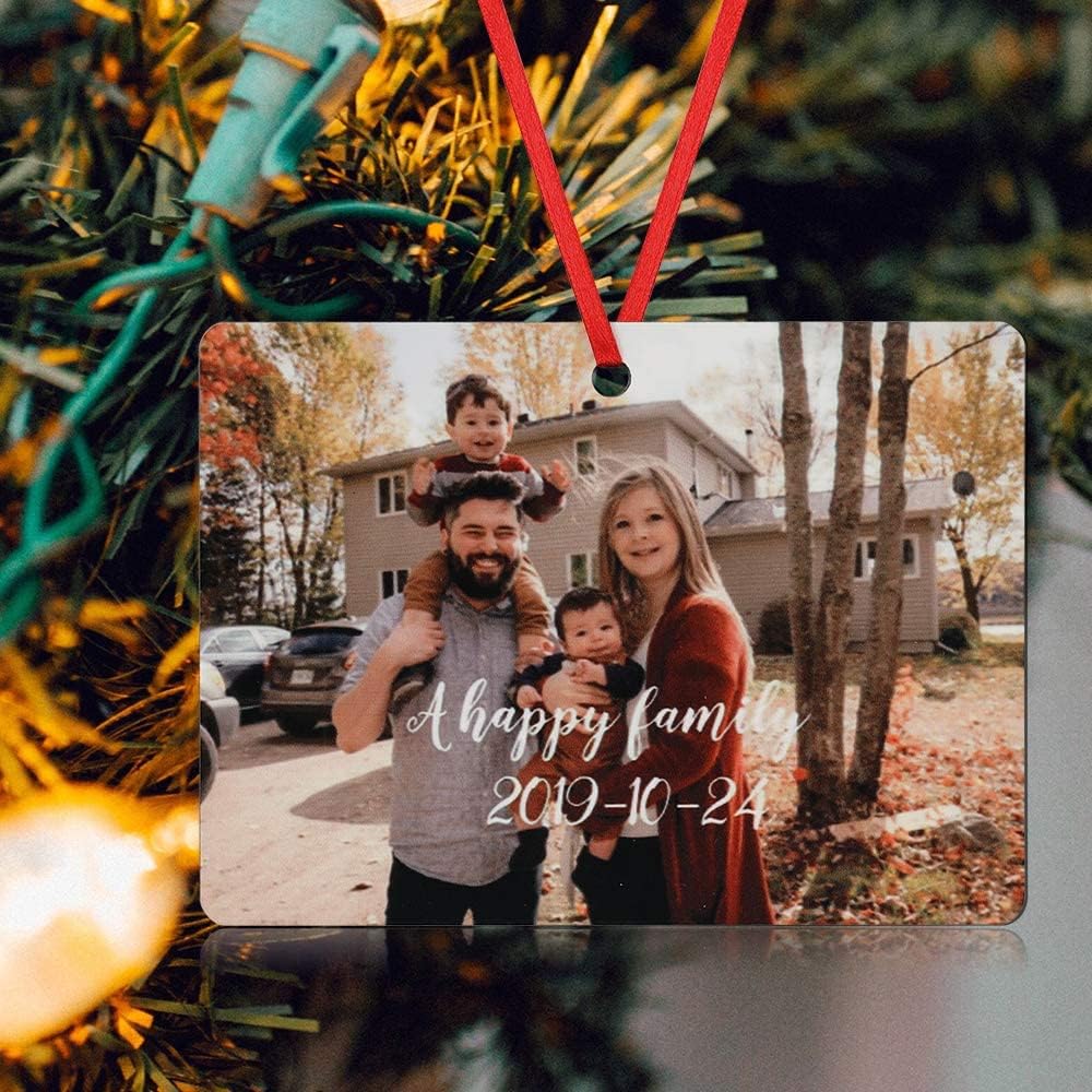 Gemszoo Personalized Picture Christmas Ornament, Custom Double Sided Photo Text Wooden Hanging Xmas Tree Keepsake Pendant Decoration Gift for Family (1, Rectangular)