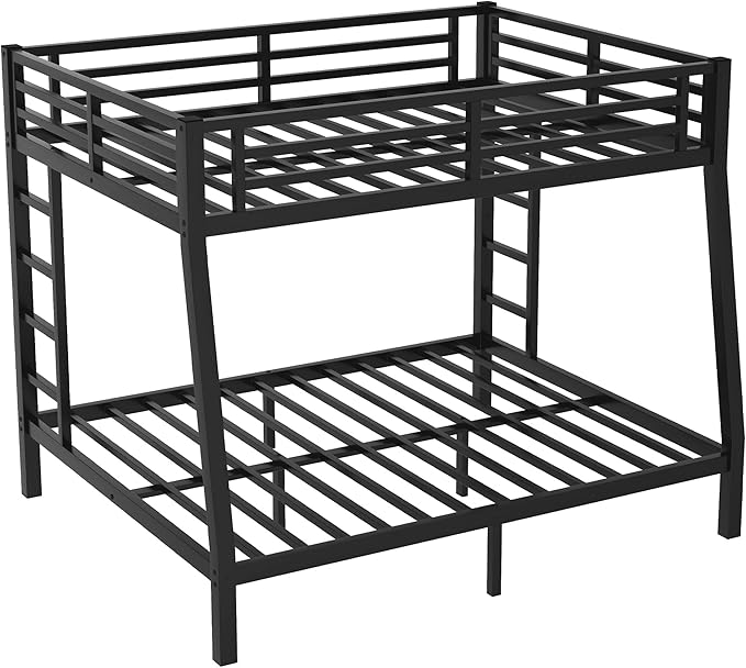 Bellemave Full XL Over Queen Bunk Bed for Adults, Full XL Over Queen Bunk Bed Frame with 2 Ladder and Full Length Guardrail, Easy Assemble, Mattress Not Included, Black