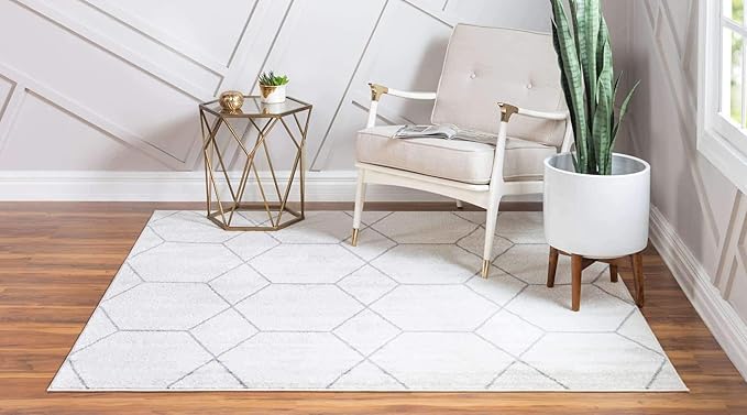 Unique Loom Trellis Frieze Collection Area Rug - Geometric (6' Square, Ivory/ Gray)