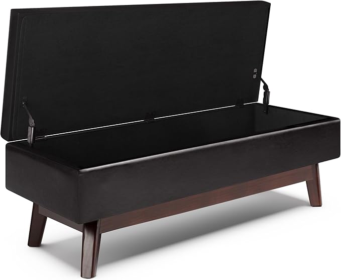 SIMPLIHOME Owen 48 inch Wide Mid Century Modern Rectangle Rectangular Storage Ottoman in Tanners Brown Vegan Faux Leather, Assembled, for the Living Room, Entryway and Family Room