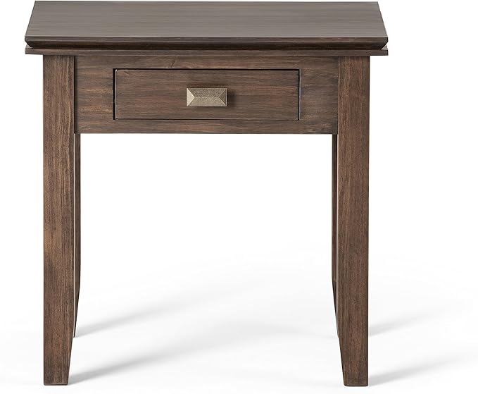 SIMPLIHOME Artisan SOLID WOOD 21 inch wide Square End Table End Side Table in Natural Aged Brown with Storage, 1 Drawer, for the Living Room and Bedroom