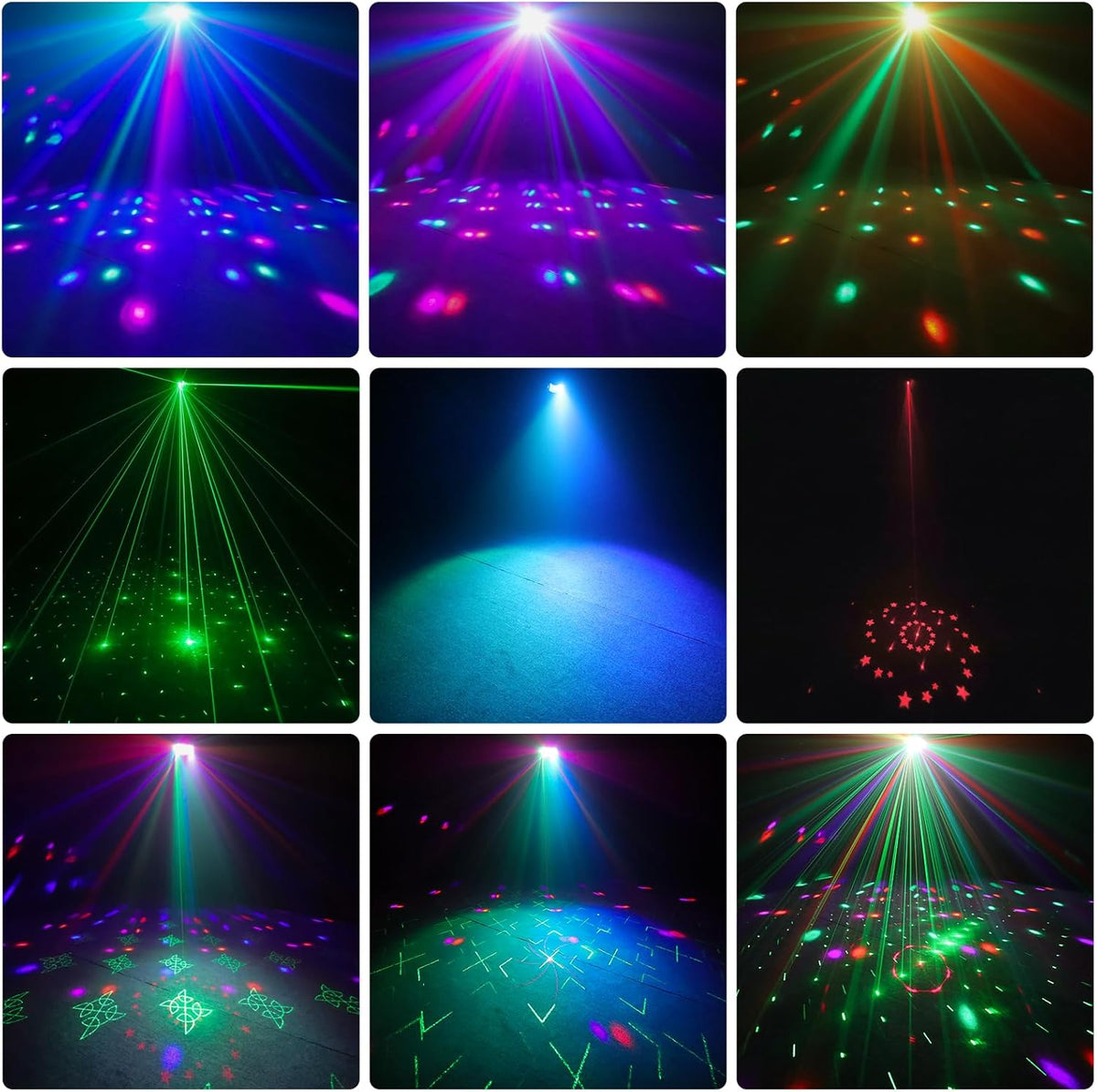 3-in-1 Disco Party Lights, LED DJ Rave Strobe Light, Sound Activated Remote Control Stage Light Projecter Dancing Lights for Wedding Birthday Christmas Holiday Music Show Dance (8.46“*4.52”*5.3“)