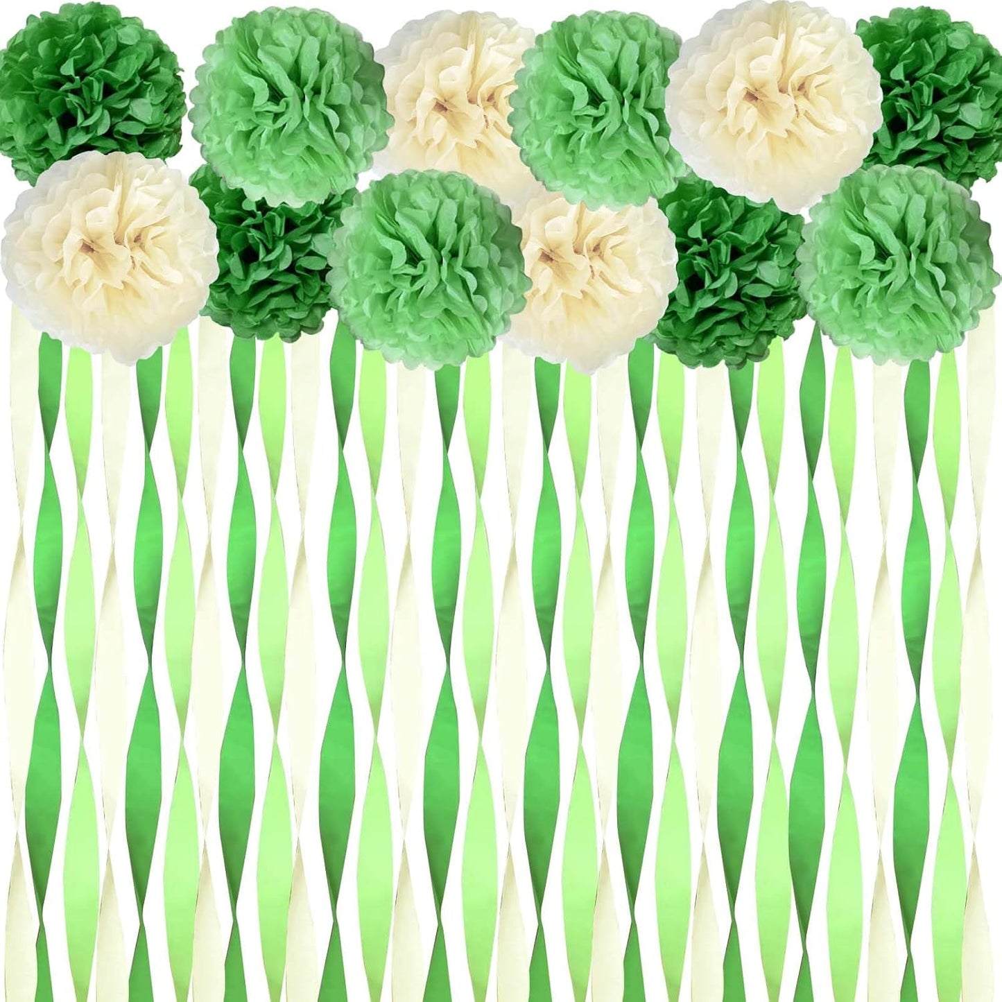 Sage Green Party Streamers Decorations Paper Pom Poms for Birthdays, Bridal or Baby Showers,Engagement, Boho Wedding, Greenery Party Decor