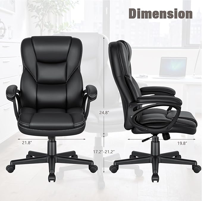 JUMMICO Executive Office Chair High Back Managerial Home Desk Chair, Adjustable Swivel Computer PU Leather Chair with Lumbar Support (Black)