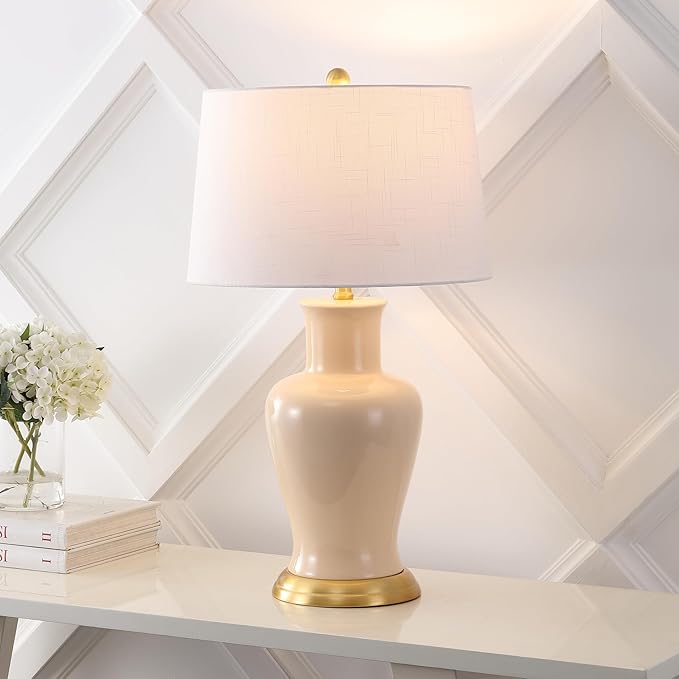 JONATHAN Y JYL4026D Julian 29" Traditional Classic Ceramic Urn LED Table Lamp, Almond for Bedroom, Living Room, Kitchen, Home Office, Kids Room