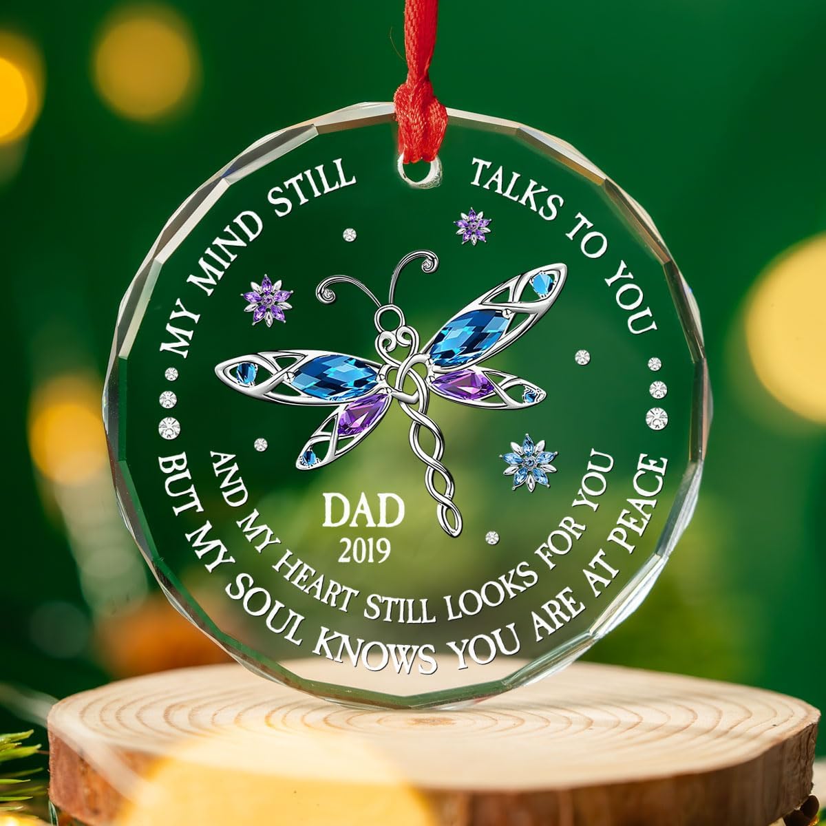 Personalized Memorial Christmas Ornament - My Mind Still Talks to You Butterfly, Custom Name Remembrance Glass Ornament for Loss of Loved Ones in Heaven, Sympathy Gifts for Deceased