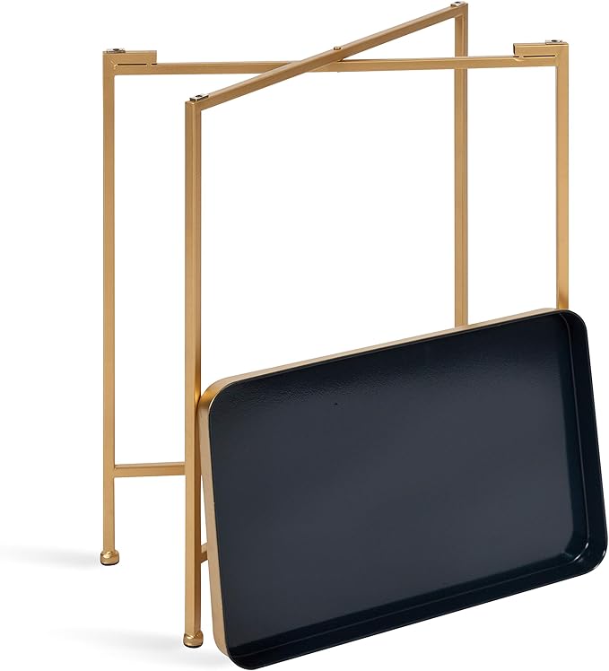 Kate and Laurel Celia Modern Tray Side Table, 18 x 12 x 26, Navy Blue and Gold, Foldable Rectangular End Table for Storage and Display