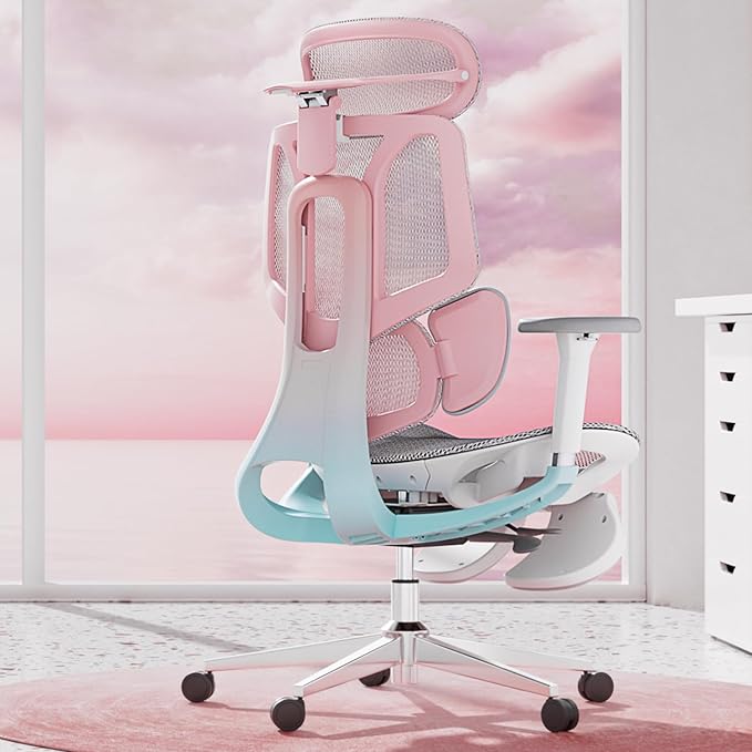 Hbada E3 Pro Ergonomic Office Chair, Big and Tall Office Chair - with 3-Zone Dynamic Lumbar Support, 4D Adjustable Headrest, 4D Adjustable Armrests, Swivel, Pink