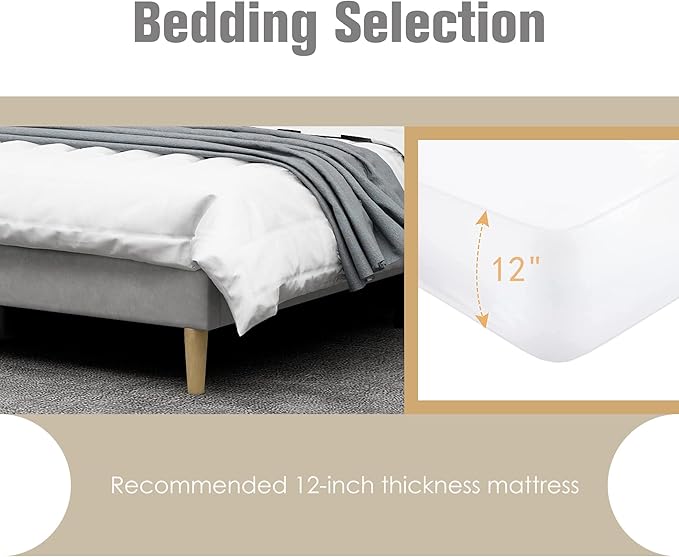 AGARTT Upholstered Platform Bed Frame Full Size with Headboard and Footboard/Wooden Slats Support/No Box Spring Needed/Easy Assembly,Light Grey Linen