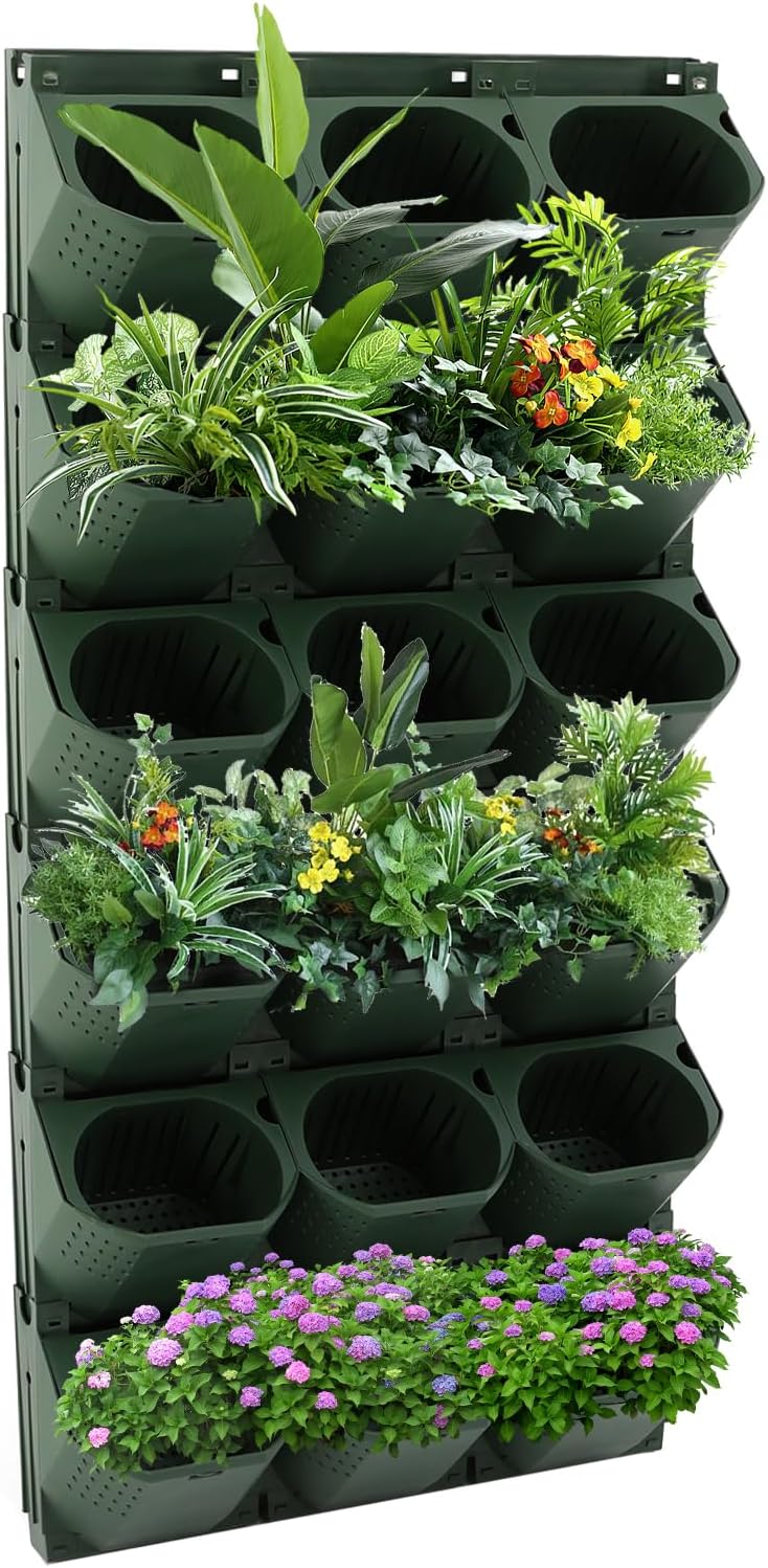 Self Watering Wall Planter | 36 Pots Vertical Garden Planter for Indoor Plants | Wall-Mounted Stackable wall planter | Hanging Plant Flower Pot Holder | 10.56 Fl Oz Each Individual Pot | Army Green