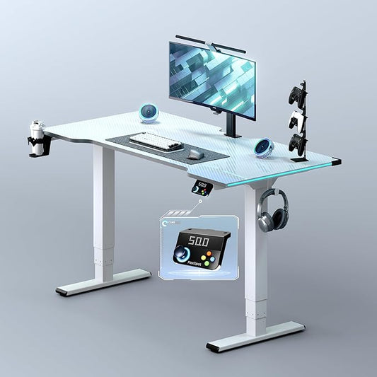 FLEXISPOT CyberX RGB LED Electric Gaming Standing Desk, 55 Inch Dual Motor 3-Stage Adjustable Desk up to 352 lbs, Large Ergonomic Computer Workstation for Gamers, Streamers & Home Studios (White)