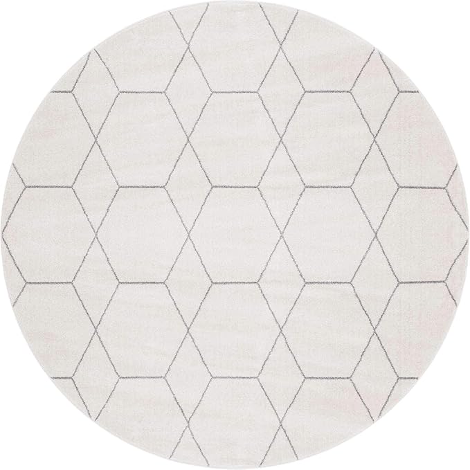 Unique Loom Trellis Frieze Collection Area Rug - Geometric (8' Round, Ivory/ Gray)