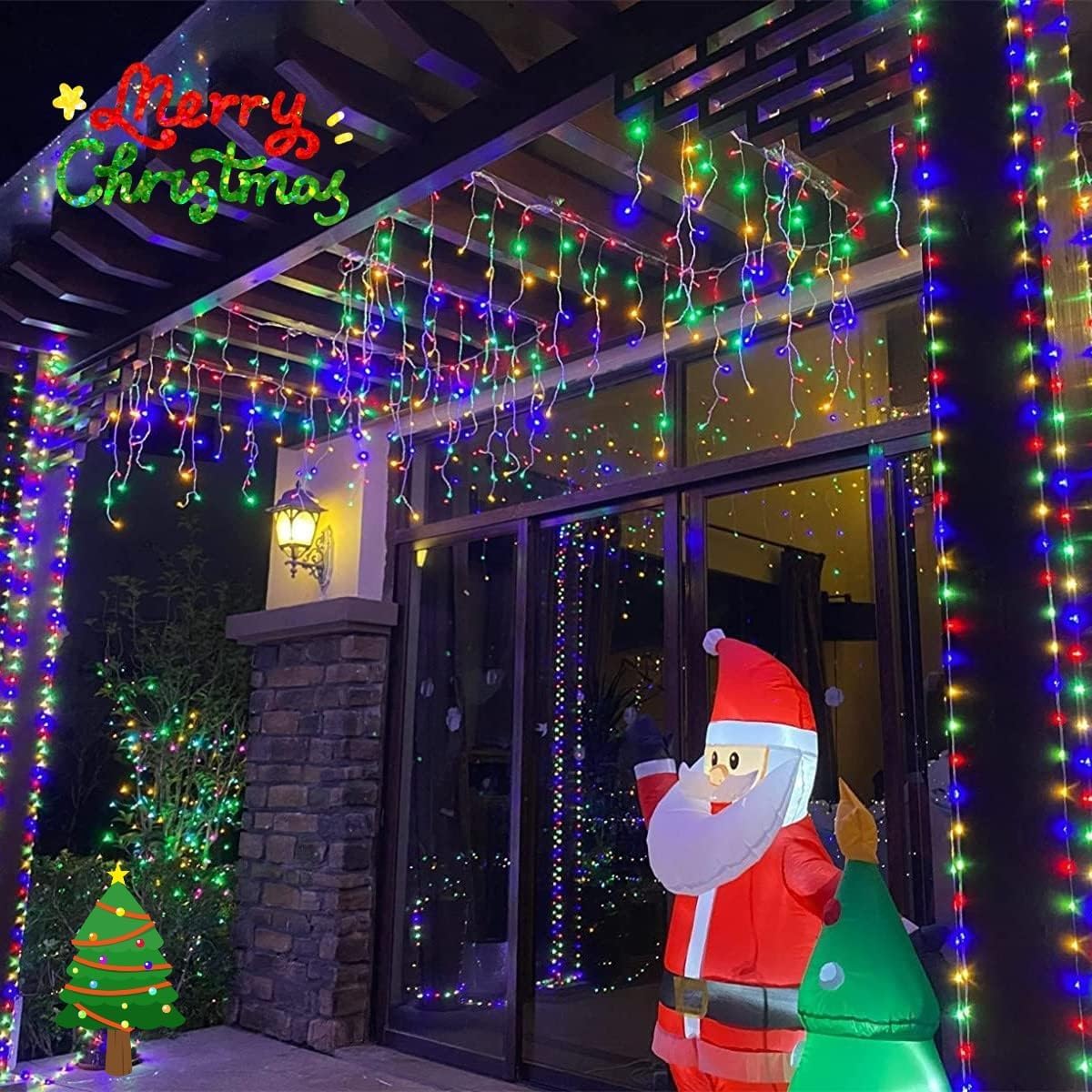 YEGUO 33ft 400 LED Icicle Christmas Lights Outdoor Waterproof, 80 DropsIcicle Light Indoor, 8 Modes Icicle Xmas Lights with Memory Timer(Multicolor)