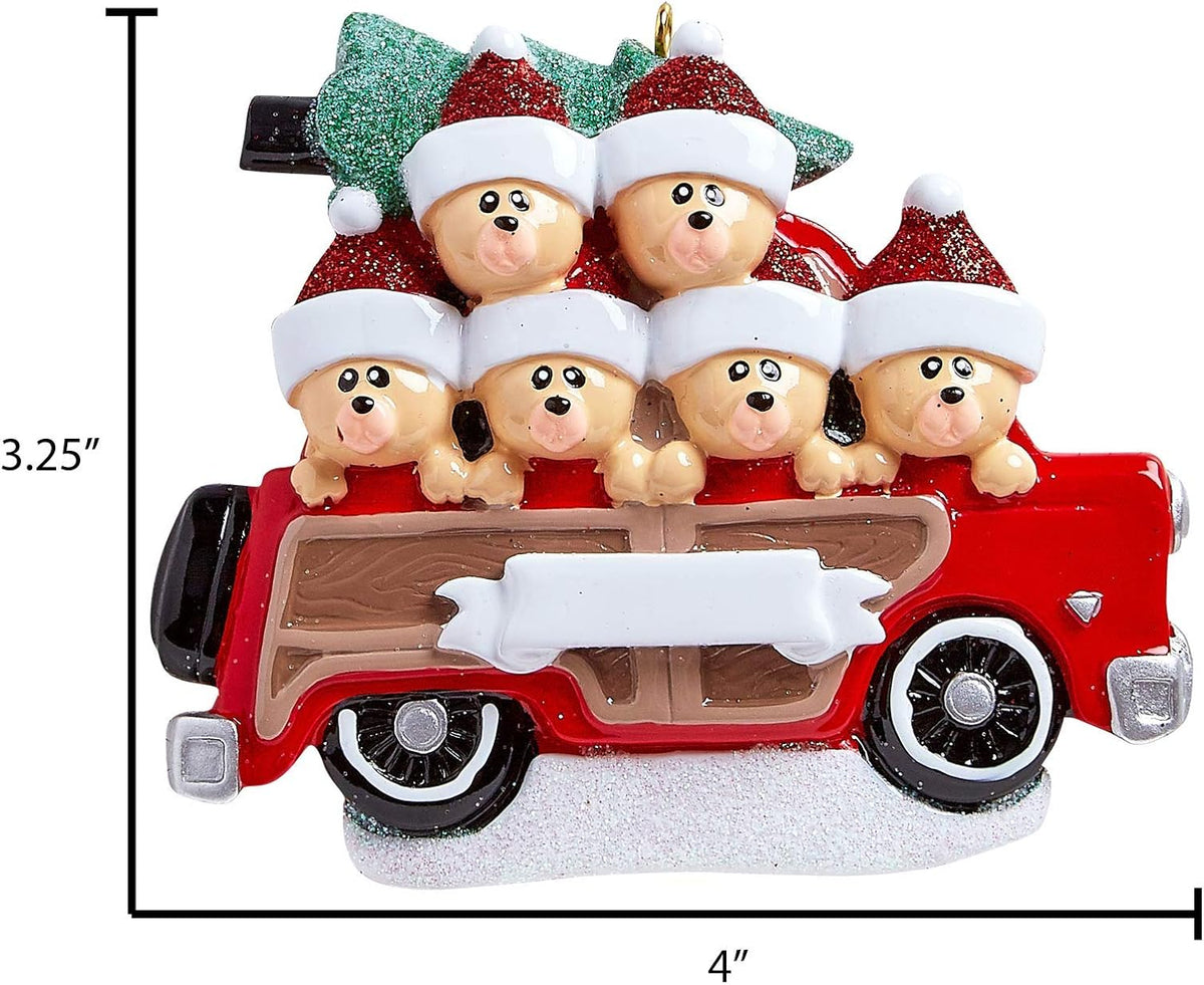 3D Road Trip Bears Family of 6 Ornament 2025 Personalized Family Christmas Ornaments 2025 | Snowy Tree Red Truck Personalized Tree Ornaments for Grandchildren, Siblings & Grandkids of Six Ornament