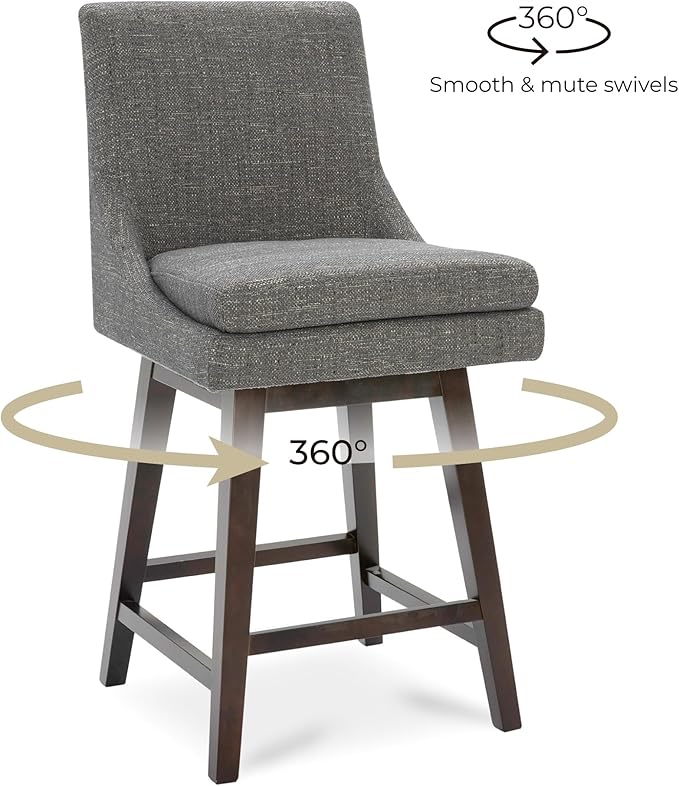 CHITA Counter Height Swivel Bar Stools with Back Set of 2, FSC Certified Upholstered Fabric Bar Stool, 26.8" H Seat Height, Fabric in Fog